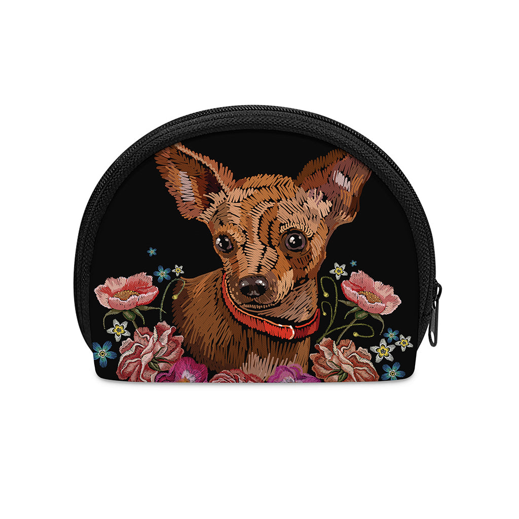 Embroidery Chihuahua And Flower Print Coin Purse