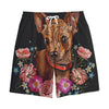 Embroidery Chihuahua And Flower Print Cotton Shorts