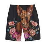 Embroidery Chihuahua And Flower Print Cotton Shorts