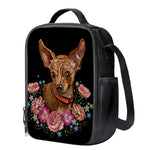 Embroidery Chihuahua And Flower Print Crossbody Lunch Bag