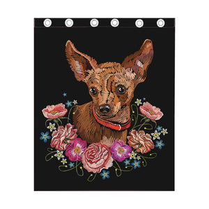 Embroidery Chihuahua And Flower Print Curtain