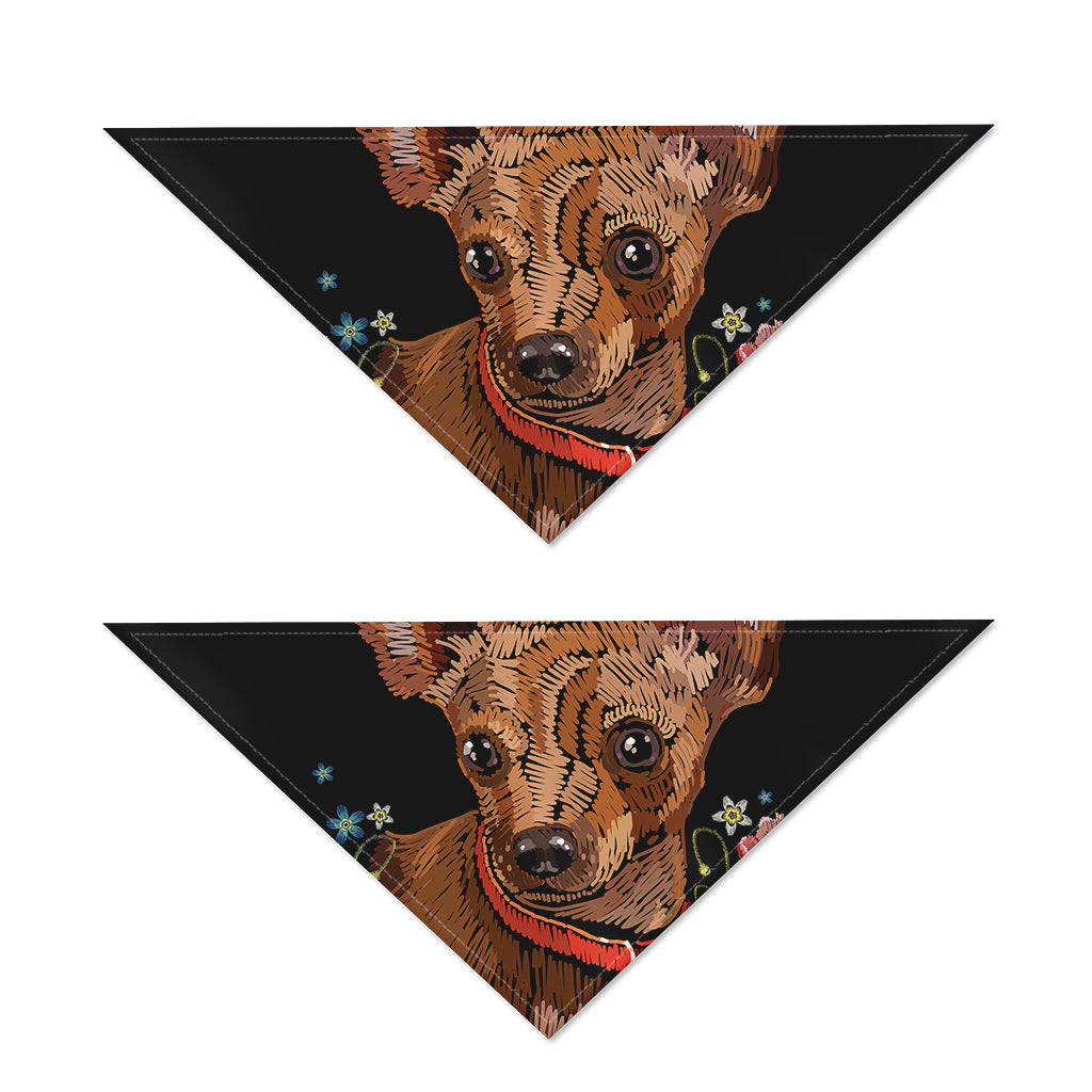 Embroidery Chihuahua And Flower Print Dog Bandana