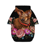 Embroidery Chihuahua And Flower Print Dog Zip Up Hoodie