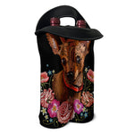 Embroidery Chihuahua And Flower Print Double Neoprene Wine Tote
