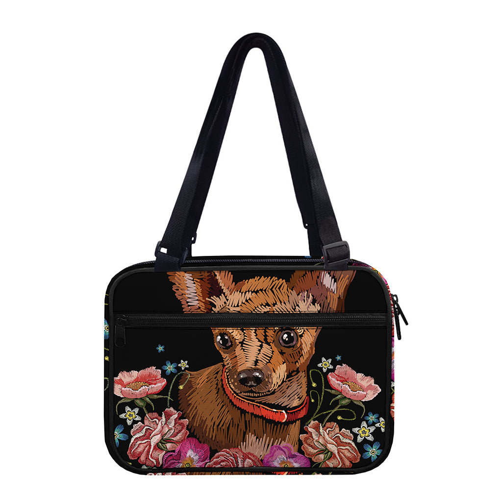 Embroidery Chihuahua And Flower Print Double Strap Bible Bag