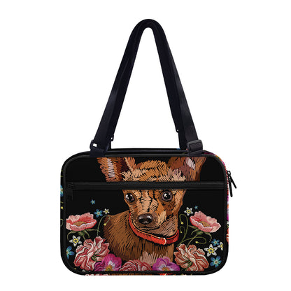 Embroidery Chihuahua And Flower Print Double Strap Bible Bag