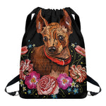 Embroidery Chihuahua And Flower Print Drawstring Backpack