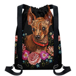 Embroidery Chihuahua And Flower Print Drawstring Backpack