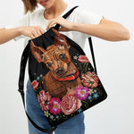 Embroidery Chihuahua And Flower Print Drawstring Backpack