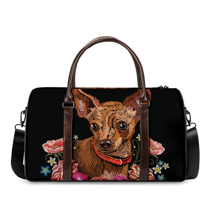 Embroidery Chihuahua And Flower Print Duffle Bag
