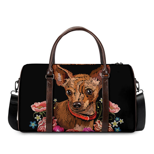Embroidery Chihuahua And Flower Print Duffle Bag