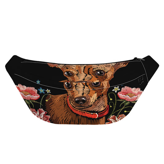 Embroidery Chihuahua And Flower Print Fanny Pack