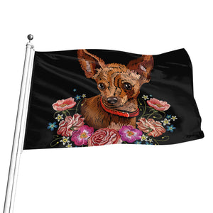 Embroidery Chihuahua And Flower Print Flag