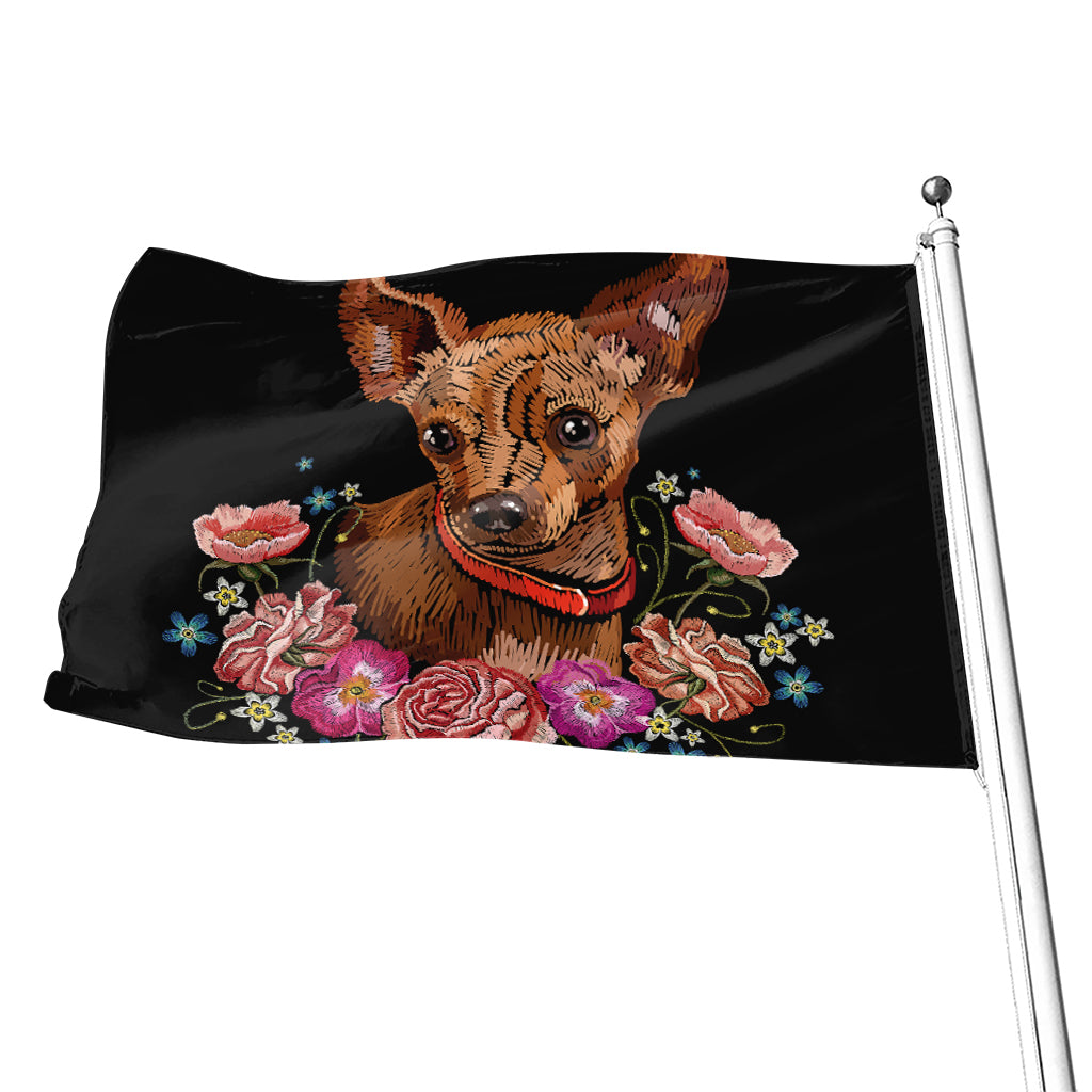 Embroidery Chihuahua And Flower Print Flag