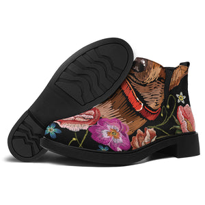 Embroidery Chihuahua And Flower Print Flat Ankle Boots