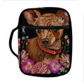 Embroidery Chihuahua And Flower Print Front Pocket Bible Bag