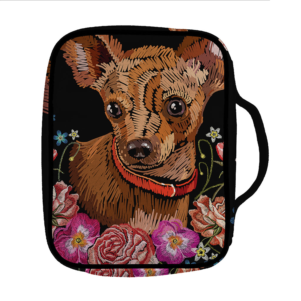 Embroidery Chihuahua And Flower Print Front Pocket Bible Bag