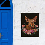 Embroidery Chihuahua And Flower Print Garden Flag