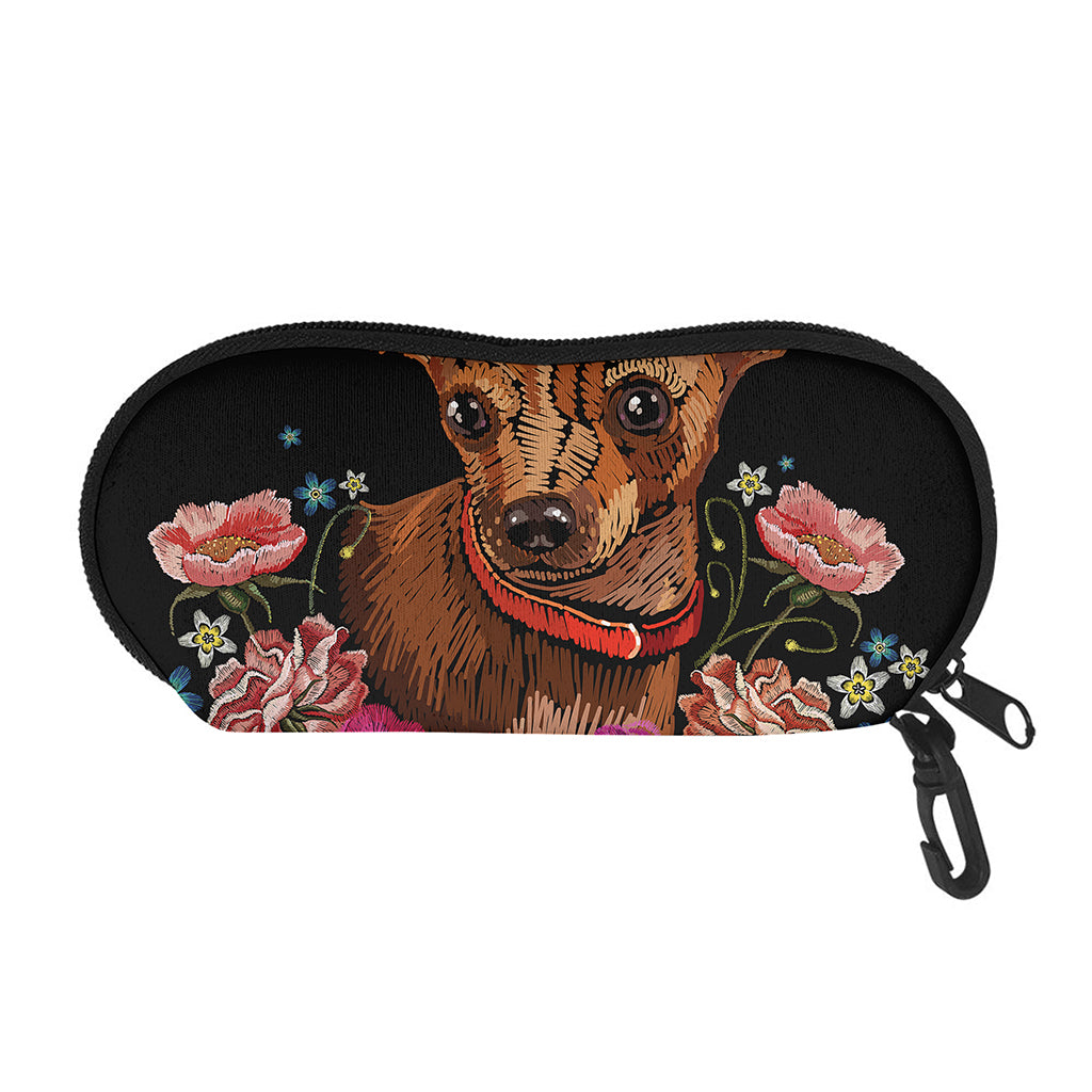 Embroidery Chihuahua And Flower Print Glasses Case
