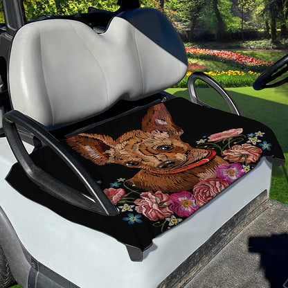 Embroidery Chihuahua And Flower Print Golf Cart Seat Cover