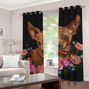 Embroidery Chihuahua And Flower Print Grommet Curtains