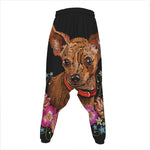 Embroidery Chihuahua And Flower Print Hammer Pants