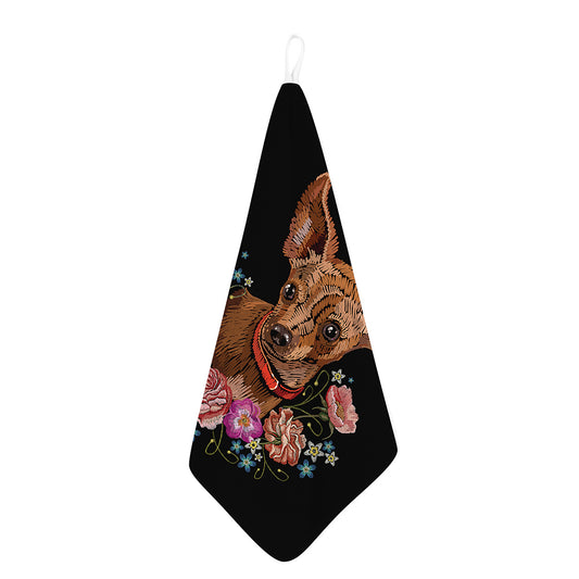 Embroidery Chihuahua And Flower Print Hand Towel