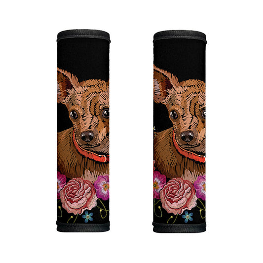 Embroidery Chihuahua And Flower Print Handle Covers