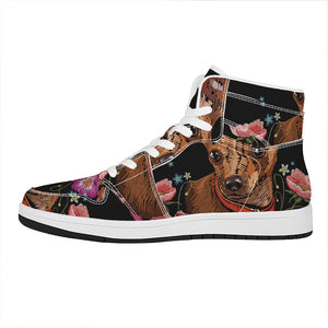 Embroidery Chihuahua And Flower Print High Top Leather Sneakers