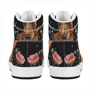 Embroidery Chihuahua And Flower Print High Top Leather Sneakers