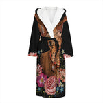 Embroidery Chihuahua And Flower Print Hooded Bathrobe