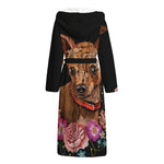 Embroidery Chihuahua And Flower Print Hooded Bathrobe