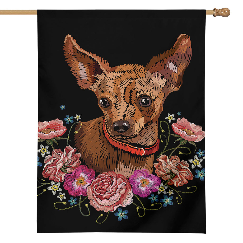 Embroidery Chihuahua And Flower Print House Flag