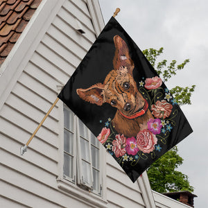 Embroidery Chihuahua And Flower Print House Flag