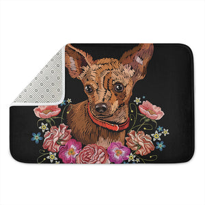 Embroidery Chihuahua And Flower Print Indoor Door Mat