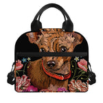 Embroidery Chihuahua And Flower Print Insulated Lunch Bag