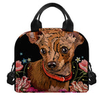 Embroidery Chihuahua And Flower Print Insulated Lunch Bag