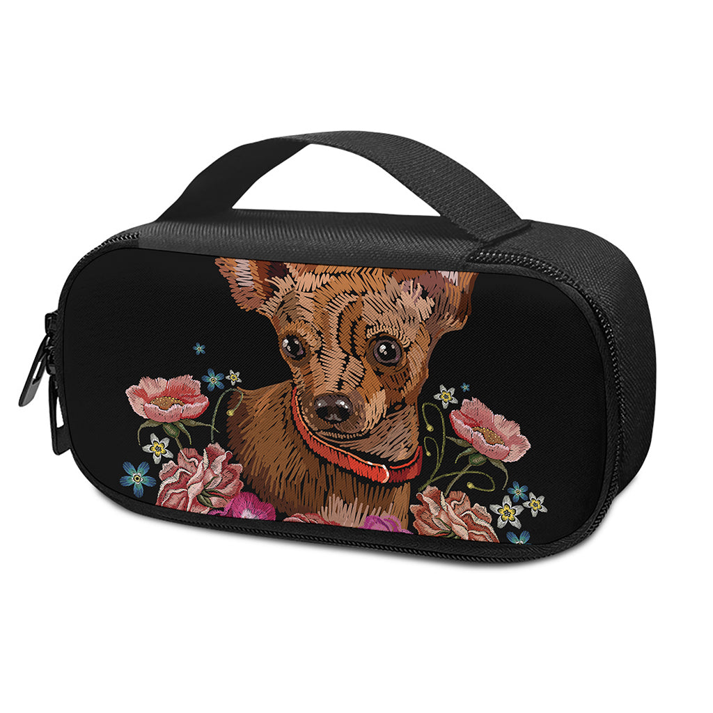 Embroidery Chihuahua And Flower Print Insulin Cooler Travel Case