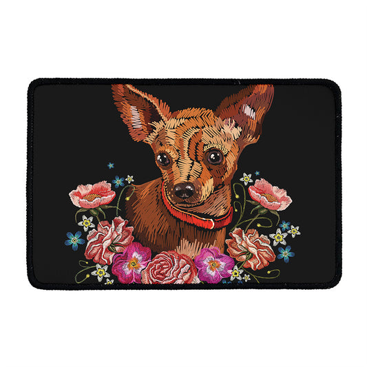 Embroidery Chihuahua And Flower Print Kitchen Mat