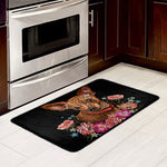 Embroidery Chihuahua And Flower Print Kitchen Mat