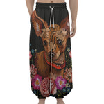 Embroidery Chihuahua And Flower Print Lantern Pants