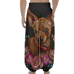 Embroidery Chihuahua And Flower Print Lantern Pants