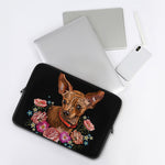 Embroidery Chihuahua And Flower Print Laptop Sleeve