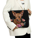 Embroidery Chihuahua And Flower Print Laptop Sleeve
