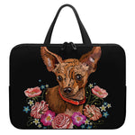 Embroidery Chihuahua And Flower Print Laptop Sleeve With Handle