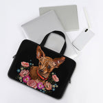 Embroidery Chihuahua And Flower Print Laptop Sleeve With Handle