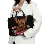 Embroidery Chihuahua And Flower Print Laptop Sleeve With Handle