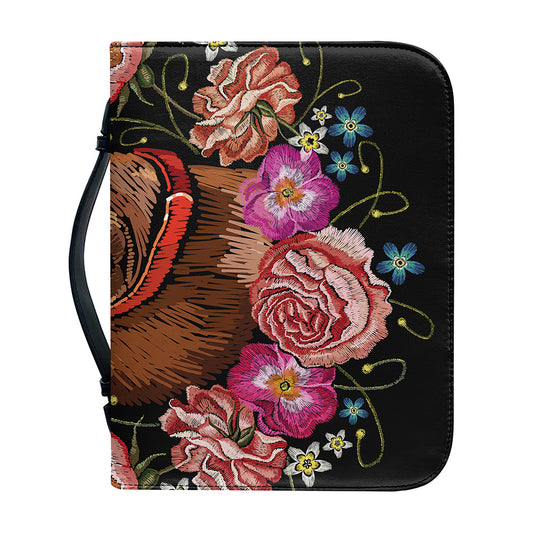 Embroidery Chihuahua And Flower Print Leather Bible Cover