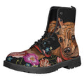 Embroidery Chihuahua And Flower Print Lace-Up Boots