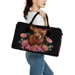 Embroidery Chihuahua And Flower Print Leather Duffle Bag